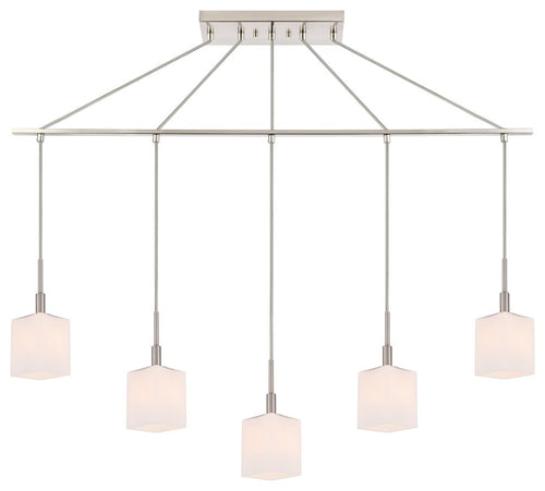 Woodbridge Lighting Langston 5-Light Linear Pendant LED, Opal Square Glass