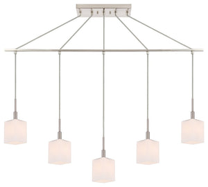 Woodbridge Lighting Langston 5-Light Linear Pendant LED, Opal Square Glass