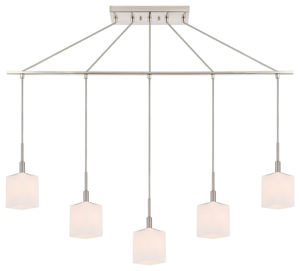 Woodbridge Lighting Langston 5-Light Linear Pendant LED, Opal Square Glass