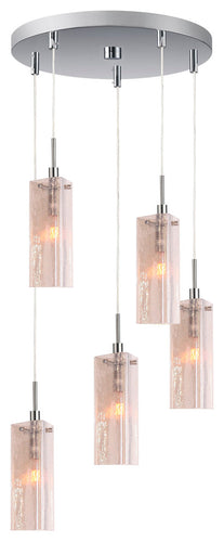 Tube Multi-Light Pendant Cluster, Satin Nickel, Plated Triangle Glass