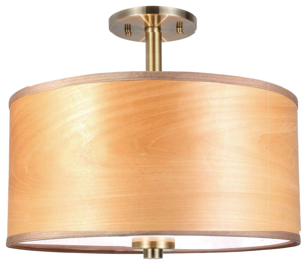 Drum Veneer 3-Light Semi-Flush Cityscape Ceiling Mount, Brass