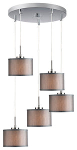 Allura 5-Light Cluster Pendant, Satin Nickel, Fabric/Gray