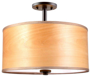 Drum Veneer 3-Light Semi-Flush Cityscape Ceiling Mount, Bronze