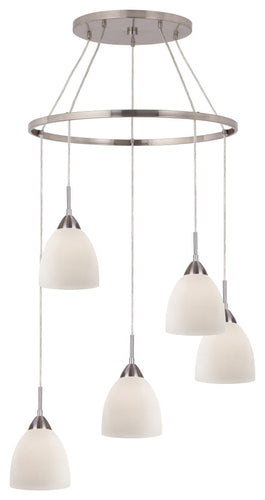 Hamption Ridge 5-Light Pendant Chandelier, Satin Nickel/Opal Glass