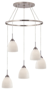 Hamption Ridge 5-Light Pendant Chandelier, Satin Nickel/Opal Glass