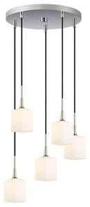 Woodbridge Lighting Chelsea Cluster Pendant, Opal Square Glass, Satin Nickel