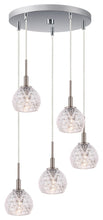 Load image into Gallery viewer, Woodbridge Lighting Elise Pendants, Satin Nickel, 5l Cluster, Mercury Crystal Ba