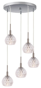 Woodbridge Lighting Elise Pendants, Satin Nickel, 5l Cluster, Mercury Crystal Ba