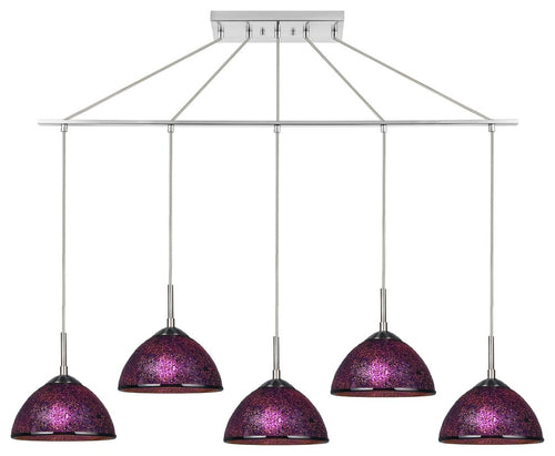 Woodbridge Lighting Alexis 5-Light Linear Pendant, Satin Nickel, Mosaic Purple