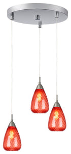 Soak 3-Light Pendant, Red, Satin Nickel