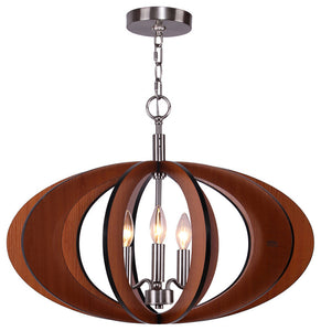 Fins Wood Foyer Pendant, Aquatech, Satin Nickel, 24"Dx12.5"H, Cherry