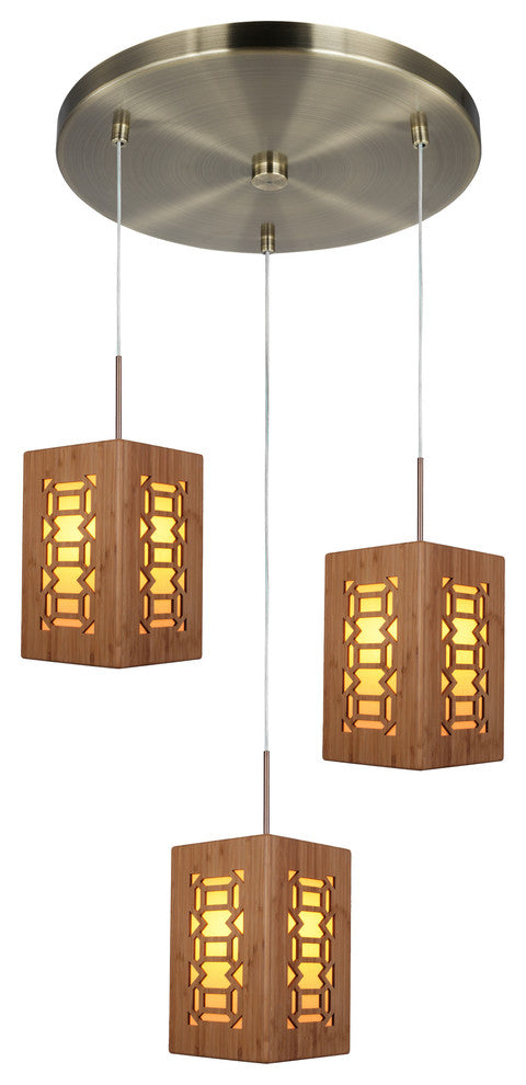 Light House Triune Bamboo Shade 3-Light Cluster Pendant, Brass, Medium