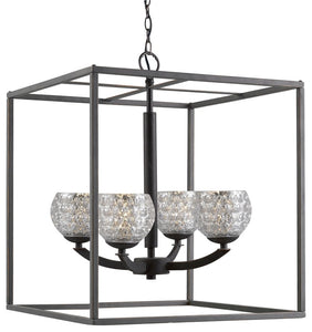 Mirage 4-Light Square Cage Pendant Chandelier, Mercury Crystal Ball, LEG G9