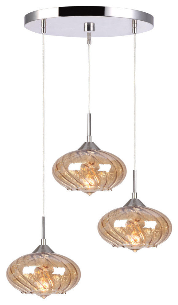 Pulsar 3-Light Ceiling Cluster Pendant, Gold, Satin Nickel