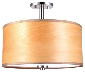 Drum Veneer 3-Light Semi-Flush Cityscape Ceiling Mount, Satin Nickel