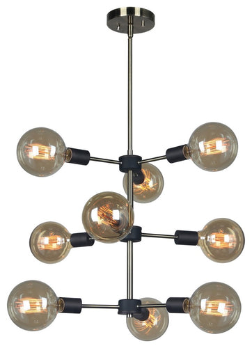 Ethan 9-Light Foyer Chandelier, Brushed Brass and Bronze