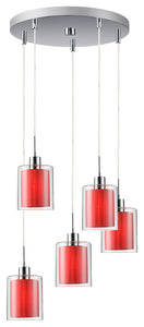 Alaina 5-Light Cluster Pendant, Chrome, Maroon Pleated Shade