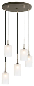 Chelsea Cluster Pendant, Opal Cylinder Glass, Satin Nickel / Bronze