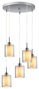 Alaina 5-Light Cluster Pendant, Chrome, Off-White Pleated Shade