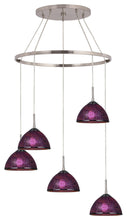 Load image into Gallery viewer, Alexis 5-Light Pendant Chandelier, Satin Nickel, Mosaic Purple