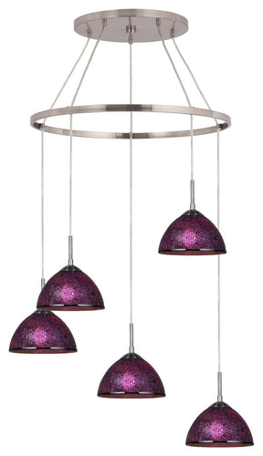 Alexis 5-Light Pendant Chandelier, Satin Nickel, Mosaic Purple