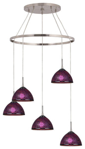 Alexis 5-Light Pendant Chandelier, Satin Nickel, Mosaic Purple