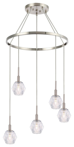 Woodbridge Lighting Jewel 5-Light Pendant Chandelier, Satin Nickel, LED G9