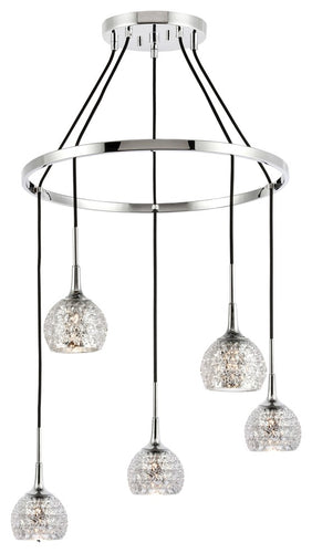 Bristol 5-Light Pendant Chandelier, Chrome, Mercury Crystal, Halogen G9