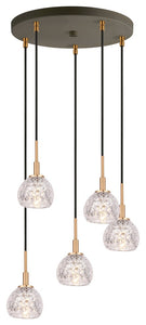 Woodbridge Lighting Elise Pendants, Brass/ Bronze, 5l Cluster, Mercury Crystal B