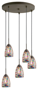 Venezia 5-Light Multi-Light Pendant, Metallic Bronze, Multi Color Glass