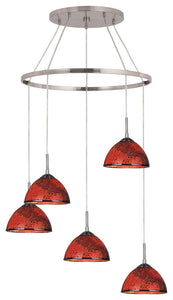 Alexis 5-Light Pendant Chandelier, Satin Nickel, Mosaic Red