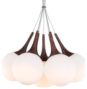 Alicia 7-Light Tight Pendant Cluster, Walnut, Opal LED