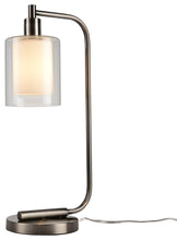 Load image into Gallery viewer, Alaina 1-Light Table Lamp, Antique Nickel, Clear &amp; Opal Double Glass