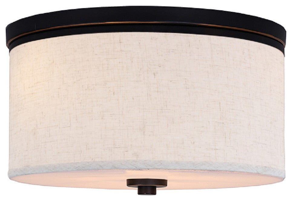 Woodbridge Lighting Hudson Fabric Shade Flush Mount, Bronze, Fabric Shade, Beige