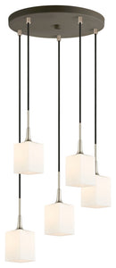 Chelsea Cluster Pendant, Opal Square Glass, Satin Nickel / Bronze