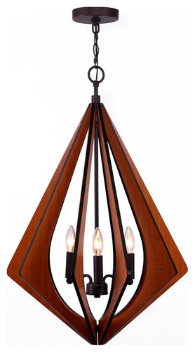 Fins Wood Foyer Pendant, Foresee, Satin Nickel, 20