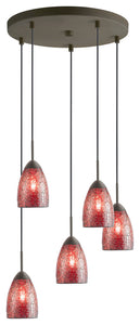 Venezia 5-Light Multi-Light Pendant, Metallic Bronze, Red Glass