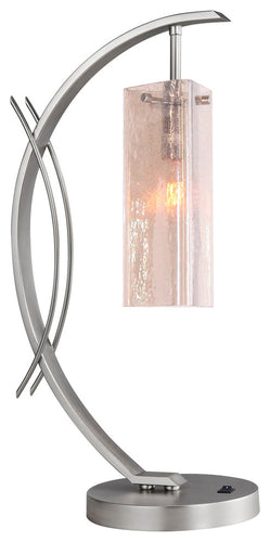 Woodbridge Lighting Eclipse Table Lamp, Seedy Plated Amber Glass, Satin Nickel