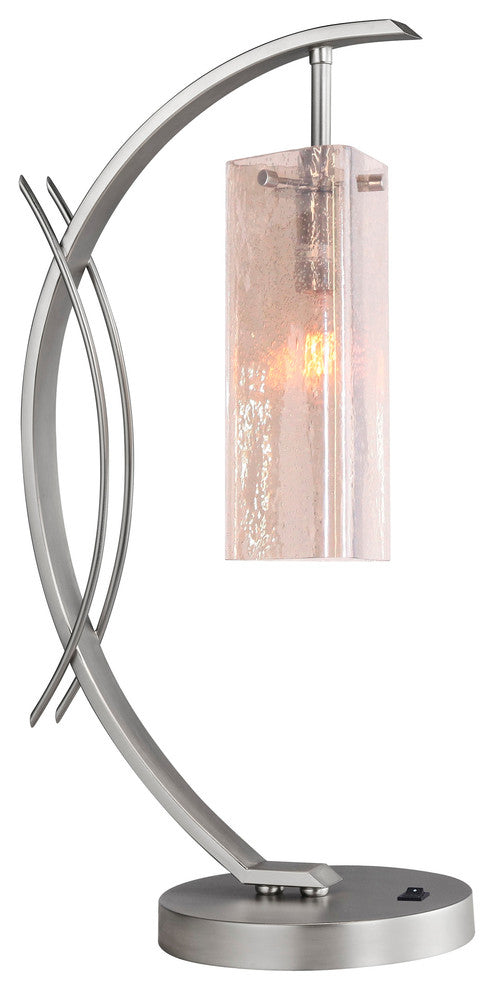 Woodbridge Lighting Eclipse Table Lamp, Seedy Plated Amber Glass, Satin Nickel