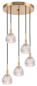 Woodbridge Lighting Elise Pendants, Brass, 5l Cluster, Mercury Crystal Ball, Hal