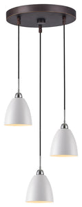 Woodbridge Lighting Vento 3-Light Pendant Cluster, White/Black, Bronze