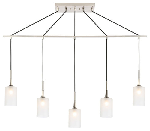 Chelsea Linear Pendant, Satin Nickel, Sand Blasted Cylinder Glass, LED G9