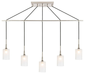 Chelsea Linear Pendant, Satin Nickel, Sand Blasted Cylinder Glass, LED G9