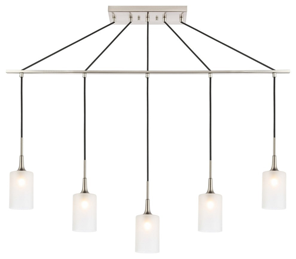 Chelsea Linear Pendant, Satin Nickel, Sand Blasted Cylinder Glass, LED G9